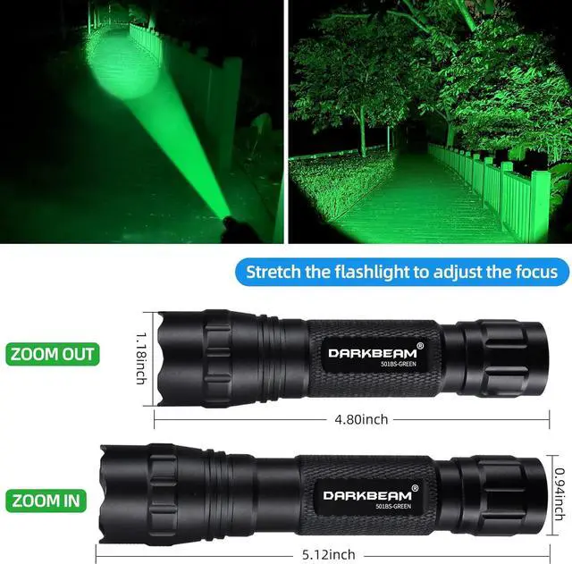 Alt view image 3 of 7 - DARKBEAM Green Light Flashlight Tactical LED USB Rechargeable Zoomable Light Kit, Portable Mini Greenlight for Night Hunting, Observation, Fishing, Astronomy, Aviation, Rescue, with Clip