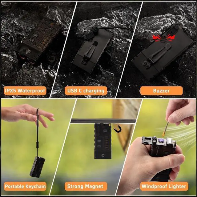 Alt view image 7 of 7 - iToncs LED Small Powerful EDC Flashlight with 365nm UV Light,13 Mode,USB C Rechargeable Mini Pocket Keychain Flash Light with Clip,IP67,Magnetic,Lanyard,Buzzer,Arc Lighter for Camping Hiking Gear