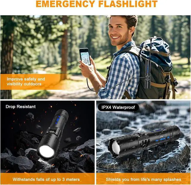 Alt view image 6 of 7 - Flashlights High Lumens Rechargeable, Zoomable Rechargeable Flashlights, Super Bright Flashlight, 6 Mode Tactical Flashlight, LED Flashlight High Powered, Waterproof Flash Lights for Camping