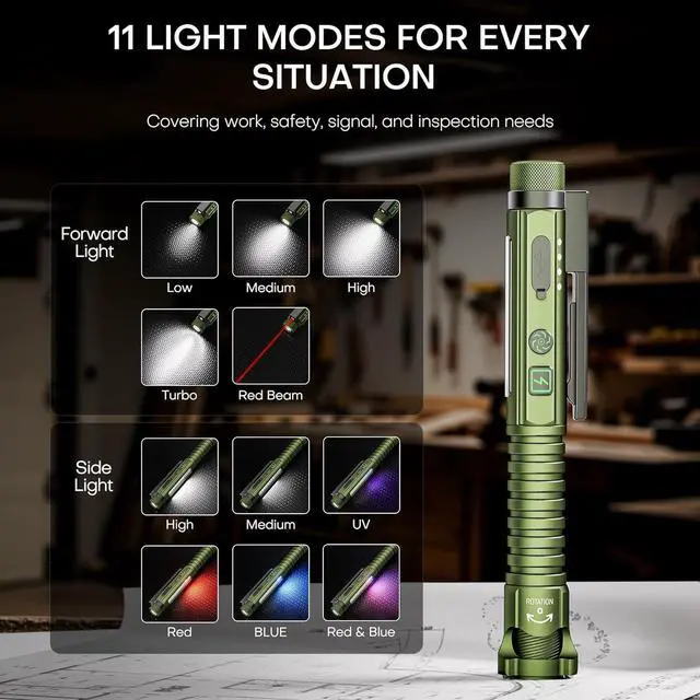 Alt view image 2 of 7 - EDC Flashlight Rechargeable,800 Lumen Small Flashlight with Magnetic Clip & Base, 11 Modes LED Flashlight,Glass Breaker&Bottle Opener, USB-C Flashlight for Working,Home and Emergency