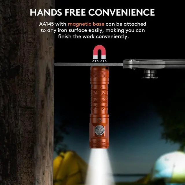 Alt view image 3 of 5 - RovyVon AA145 Small Rechargeable EDC Flashlight 800 Lumen Bright Little Light, USB-C & AA Battery Included, Magnetic Tail Cap, Two Way Clip Led Pocket Size Flashlight for Camping,Hiking Emergencies.