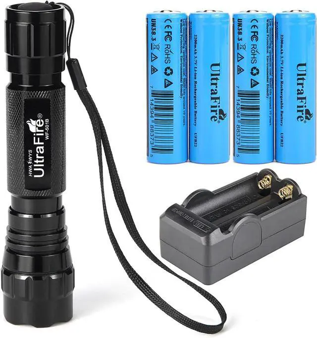Main image of ULTRAFIRE LED Mini Flashlight Single Mode Flashlight with 4PCS UFB22 and Charger, Waterproof Super Bright High Lumen Flashlights WF-501B