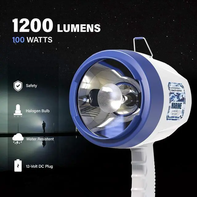 Alt view image 2 of 7 - GOODSMANN Marine Spotlight Corded Handheld Corded Spot Lights for Boats 12 Volt DC Glare-Free Halogen Spotlight 9924-H202-01