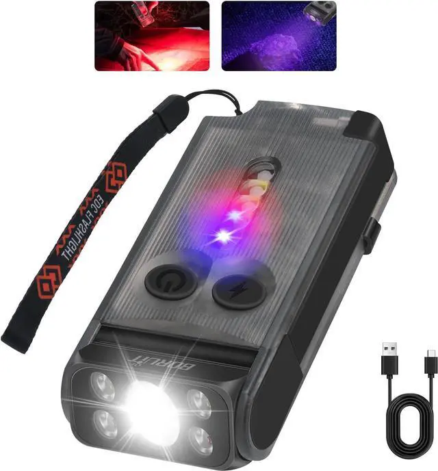Main image of BORUIT V30 Rechargeable EDC Flashlight with 365nm Blacklight UV/Red Flashlight,Bright Keychain Lights with Clip and Magnet, 180° Rotatable Pocket Flashlight for Everyday Carry and Emergencies
