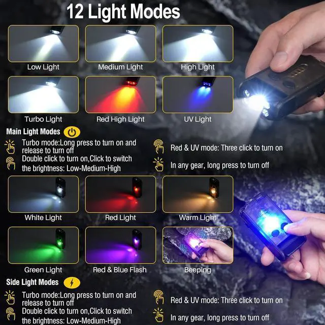 Alt view image 2 of 6 - BORUIT V30 Rechargeable EDC Flashlight with 365nm Blacklight UV/Red Flashlight,Bright Keychain Lights with Clip and Magnet, 180° Rotatable Pocket Flashlight for Everyday Carry and Emergencies