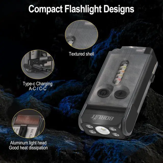 Alt view image 4 of 6 - BORUIT V30 Rechargeable EDC Flashlight with 365nm Blacklight UV/Red Flashlight,Bright Keychain Lights with Clip and Magnet, 180° Rotatable Pocket Flashlight for Everyday Carry and Emergencies