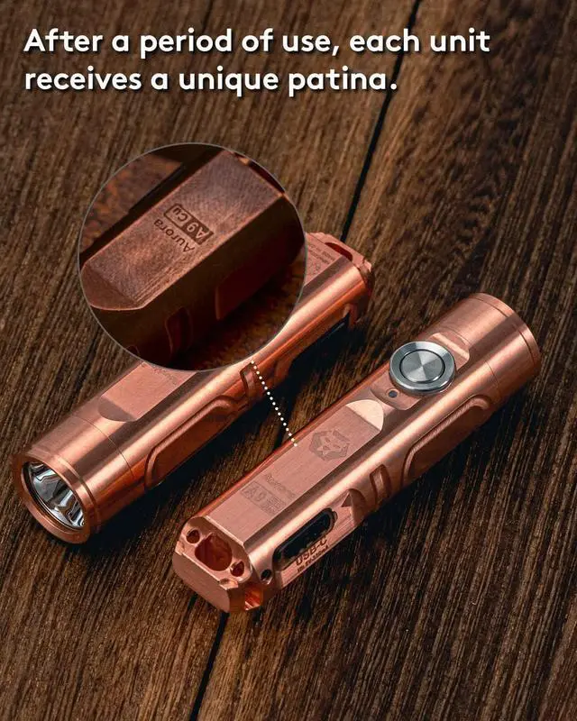 Alt view image 2 of 6 - RovyVon Aurora A9 Pro G4 Copper Keychain Flashlights, Max 650 High Lumens Super Bright with EDC Pocket-Sized,USB C Rechargeable, Momentary On, Lock Mode, Gift for Outdoor