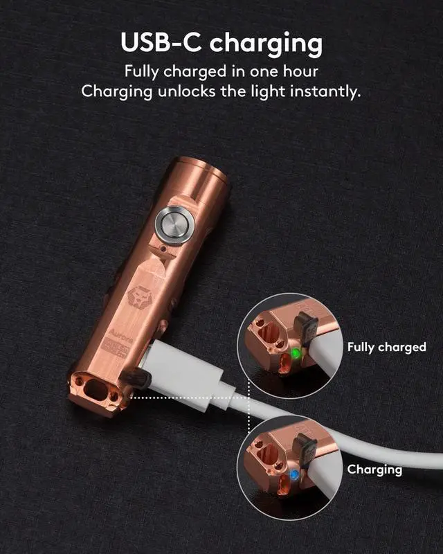 Alt view image 6 of 6 - RovyVon Aurora A9 Pro G4 Copper Keychain Flashlights, Max 650 High Lumens Super Bright with EDC Pocket-Sized,USB C Rechargeable, Momentary On, Lock Mode, Gift for Outdoor