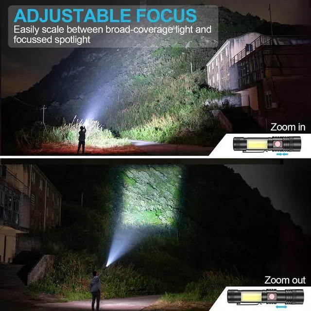 Alt view image 6 of 6 - Rechargeable Flashlight, Super Bright LED Flashlight with COB sidelight, Zoomable, Waterproof, 4 Modes, Tactical Flashlight for Camping, Emergency