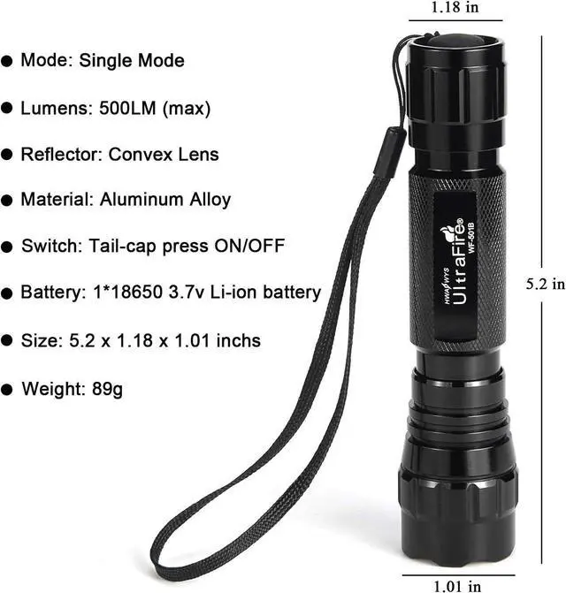 Alt view image 5 of 7 - ULTRAFIRE LED Mini Flashlight Single Mode Flashlight with 4PCS UFB22 and Charger, Waterproof Super Bright High Lumen Flashlights WF-501B