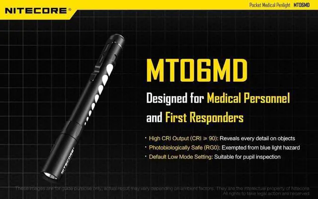 Alt view image 3 of 7 - Nitecore MT06MD Penlight Flashlight, 180 Lumen LED for Medical Doctors, Nurses and EMTs with 2X AAA Batteries & Lumen Tactical Battery Organizer (Black w/Pupil Gauge)