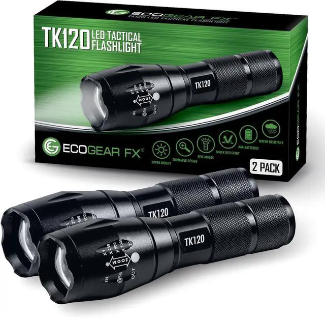 Main image of EcoGear FX LED Flashlights - Small Camping Flashlights with High Lumens, 5 Light Modes, Zoomable Beam - Bright Tactical Flash Light for Outdoor Home and Emergency [2 Pack]