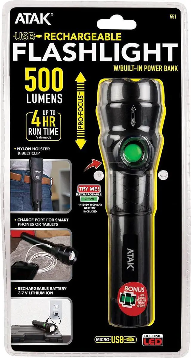 Alt view image 5 of 5 - Performance Tool 551 Pro-Focus 500 lumens Black LED Lithium-Ion Rechargeable Flashlight, 500 lumens LED Rechargeable Flashlight