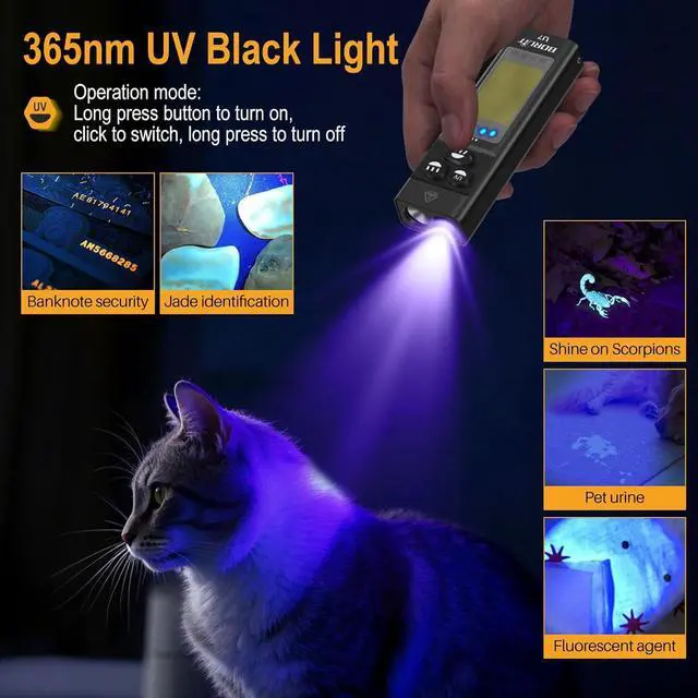 Alt view image 3 of 7 - BORUIT U7 LED Small Powerful Flat EDC Flashlight with 365nm UV Black and RGB Light,USB C Rechargeable 1100L Pocket Flash Light with Clip,IP65 Waterproof,Magnetic,Power Bank Function
