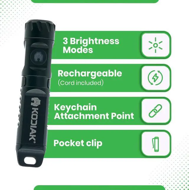 Alt view image 2 of 7 - KODIAK 200 Lumen Keychain Flashlight  Mini Keychain Flashlight, Flashlight Keychain for Hats or Keys, Key Chain Flashlights LED Mini, Rechargeable, Small Size