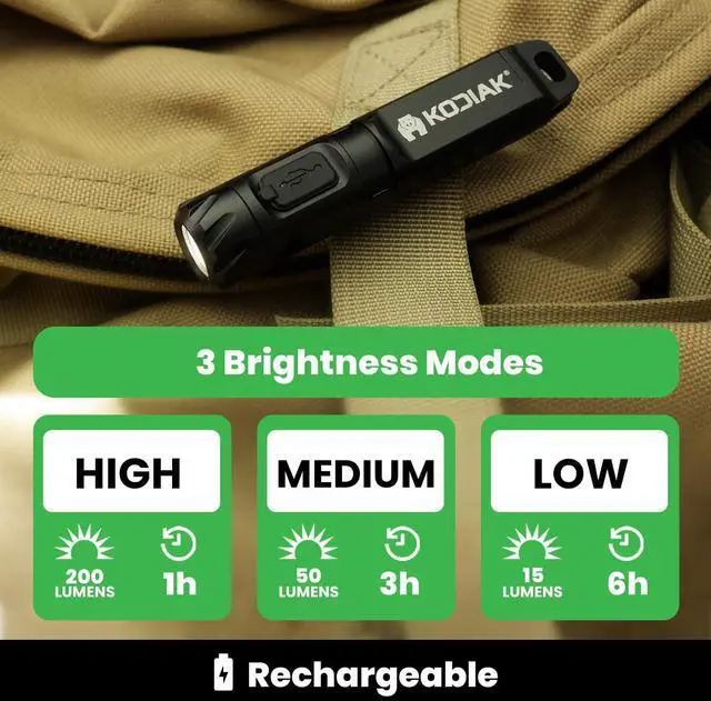 Alt view image 7 of 7 - KODIAK 200 Lumen Keychain Flashlight  Mini Keychain Flashlight, Flashlight Keychain for Hats or Keys, Key Chain Flashlights LED Mini, Rechargeable, Small Size