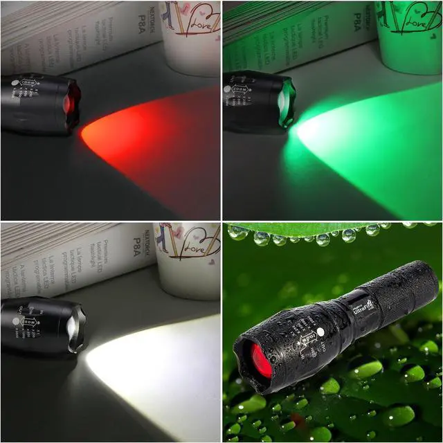 Alt view image 7 of 7 - ULTRAFIRE 2 Pack A100 LED Hunting Flashlight,800 Lumen 3-Color-Light Tactical Flashlight 5 Modes Zoomable Small LED Hand held Flashlights (White Light/RED Light/Green Light)