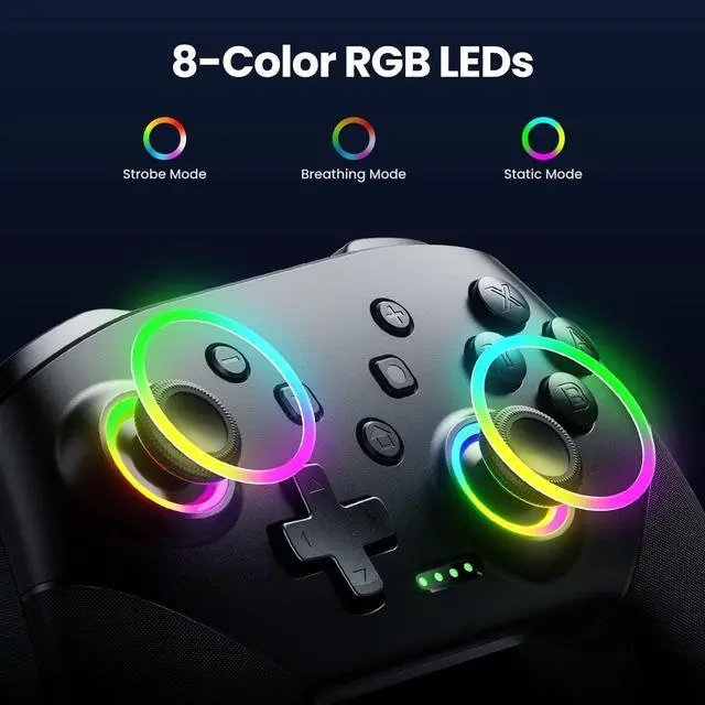 Alt view image 2 of 7 - VOYEE Switch Controller Wireless, Pro Controllers Compatible with Switch Lite/OLED/PC, One-Key Pairing Gamepad with 9-Color RGB LEDs 1000mAh Battery 6-Axis Motion Wake Up Function