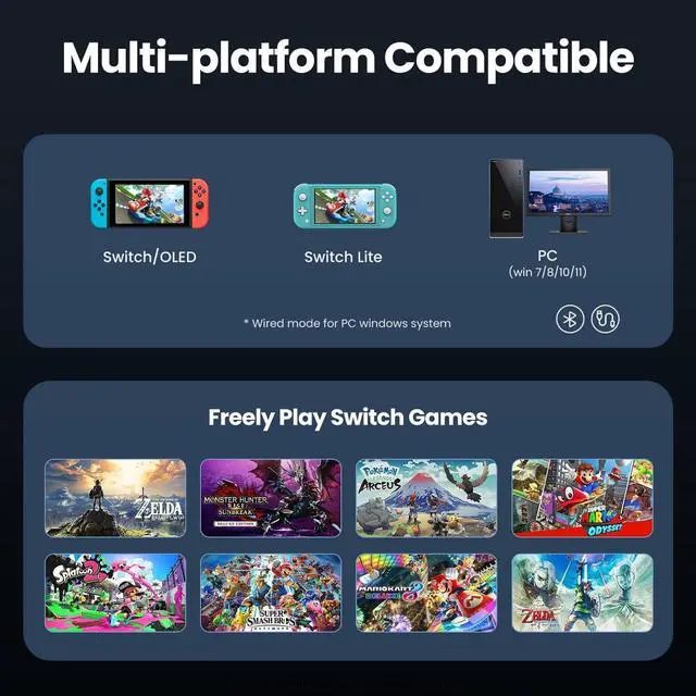 Alt view image 6 of 7 - VOYEE Switch Controller Wireless, Pro Controllers Compatible with Switch Lite/OLED/PC, One-Key Pairing Gamepad with 9-Color RGB LEDs 1000mAh Battery 6-Axis Motion Wake Up Function