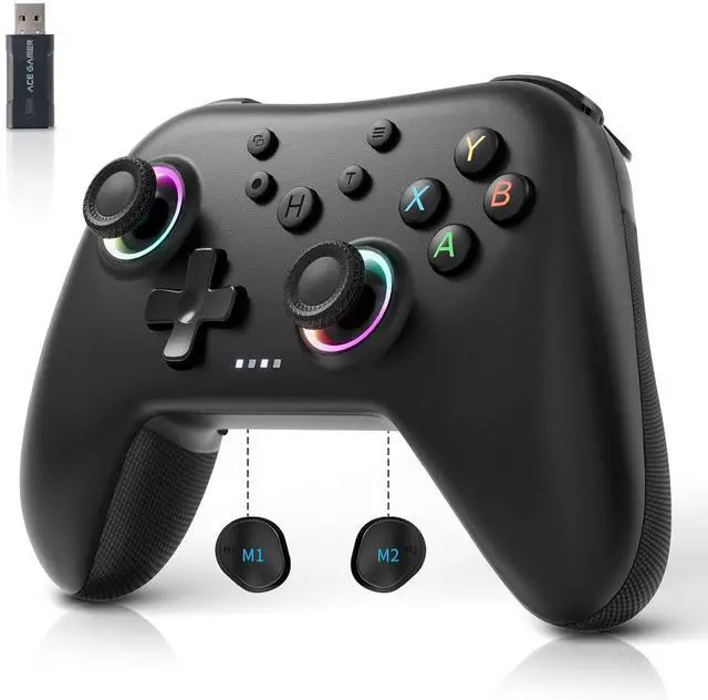 Main image of AceGamer Aurora Generation 2.4G Wireless Bluetooth Controller for PC/Android/Switch/iOS/Steam Deck, Hall Joysticks and RGB Light- Upgraded PC Gaming Controller and Back Buttons Lock (Black)