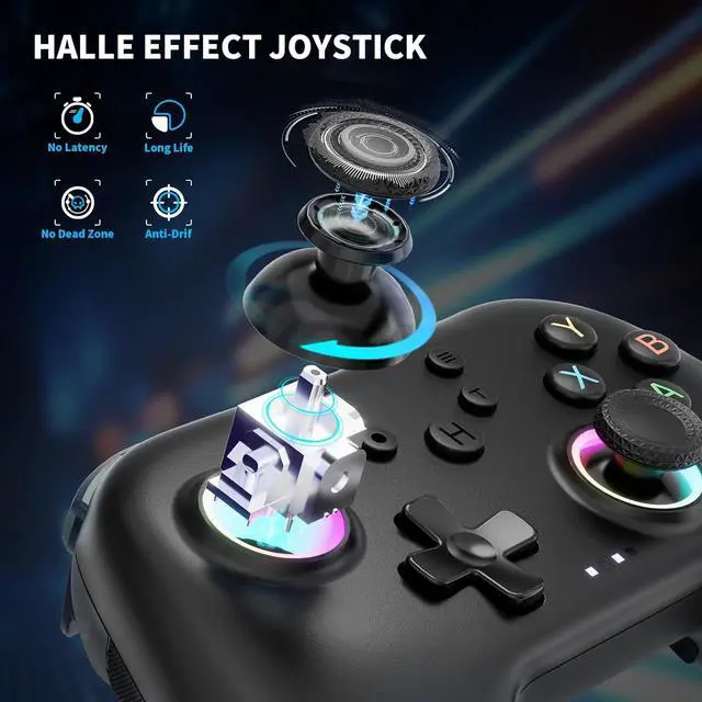 Alt view image 2 of 7 - AceGamer Aurora Generation 2.4G Wireless Bluetooth Controller for PC/Android/Switch/iOS/Steam Deck, Hall Joysticks and RGB Light- Upgraded PC Gaming Controller and Back Buttons Lock (Black)