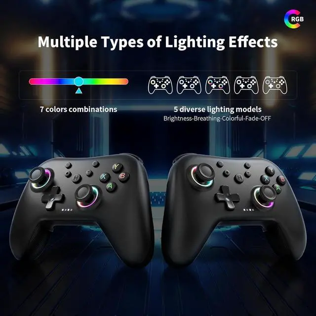 Alt view image 3 of 7 - AceGamer Aurora Generation 2.4G Wireless Bluetooth Controller for PC/Android/Switch/iOS/Steam Deck, Hall Joysticks and RGB Light- Upgraded PC Gaming Controller and Back Buttons Lock (Black)