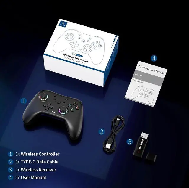 Alt view image 7 of 7 - AceGamer Aurora Generation 2.4G Wireless Bluetooth Controller for PC/Android/Switch/iOS/Steam Deck, Hall Joysticks and RGB Light- Upgraded PC Gaming Controller and Back Buttons Lock (Black)