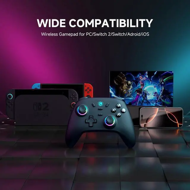 Alt view image 3 of 7 - ECHTPower Wireless PC Gaming Controller - Hall Effect Joystick, 2.4G & Wired 1000Hz Polling Rate, 800mAh Battery, Adjustable Turbo/Vibration - for PC/Switch/iOS/Android