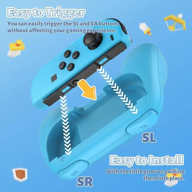Alt view image 6 of 7 - FASTSNAIL Grips Compatible with Nintendo Switch for Joy Con & OLED Model for Joycon, Wear-resistant Handle Kit Compatible with Joy Cons Controllers for NS NES Games 2 Pack (Blue and Red)