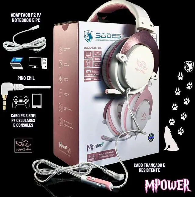 Alt view image 7 of 7 - SADES MPOWER Stereo Gaming Headset for PS4, PC, Mobile, Noise Cancelling Over Ear Headphones with Retractable and Flexible Mic & Soft Memory Earmuffs for Laptop Nintendo Switch Games-Angel Edition