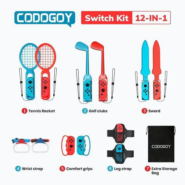 Alt view image 7 of 7 - Switch Sports Accessories - CODOGOY 12 in 1 Switch Sports Accessories Bundle for Nintendo Switch Sports,Family Accessories Kit Compatible with Switch/Switch OLED Sports Games
