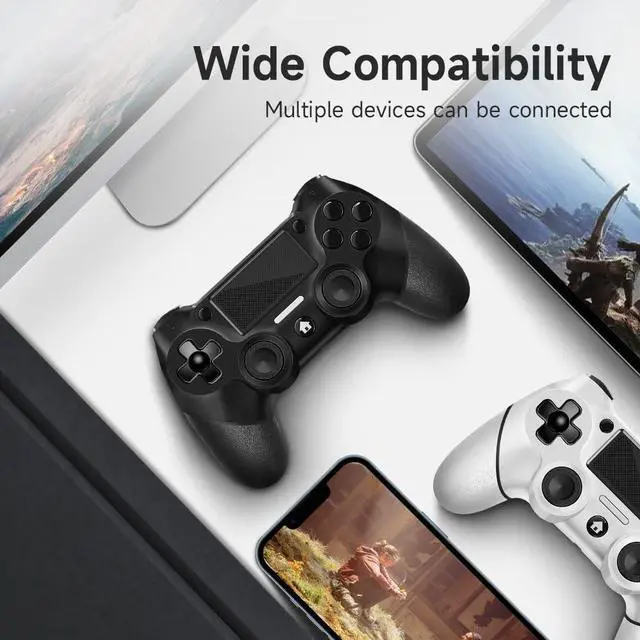 Alt view image 4 of 6 - AceGamer 2 Pack for PS4 Controller, Wireless Controller for PS4/Pro/Slim/PC, with Non-Slip Grip of Both Sides and 2 USB-C Cable! (Black and White)