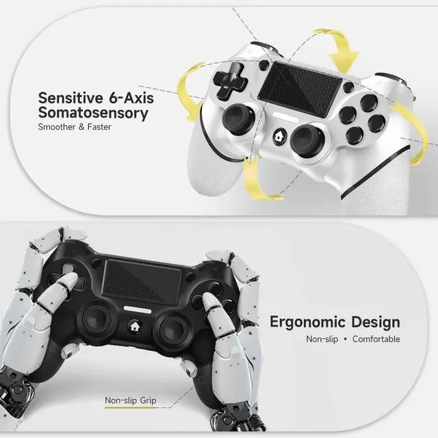 Alt view image 6 of 6 - AceGamer 2 Pack for PS4 Controller, Wireless Controller for PS4/Pro/Slim/PC, with Non-Slip Grip of Both Sides and 2 USB-C Cable! (Black and White)