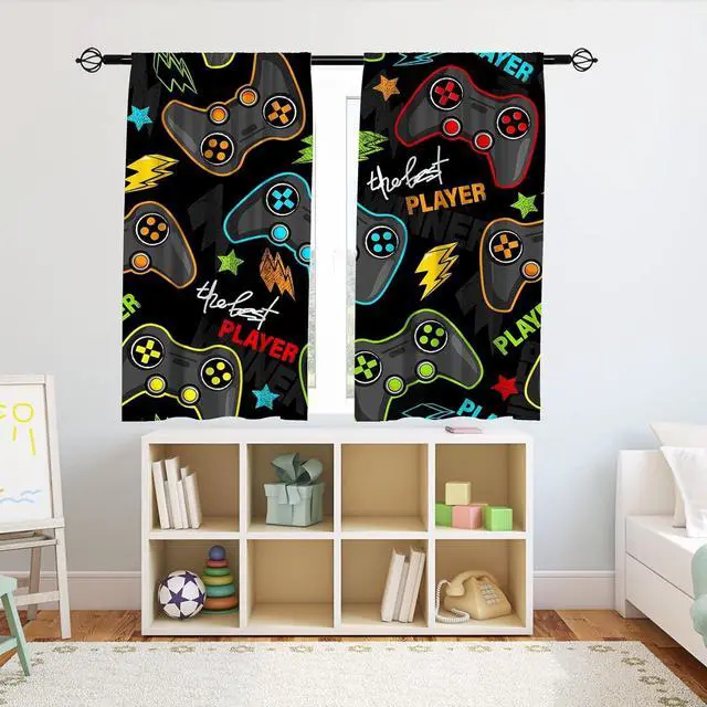 Alt view image 3 of 7 - Boys Kids Gaming Curtains Rod Pocket Gamer Gamepad Abstract Video Game Player Joystick Print Pattern Window Drapes for Man Teen Youth Nursery Baby Bedroom Playroom W42 x L84 Inch 2 Panels