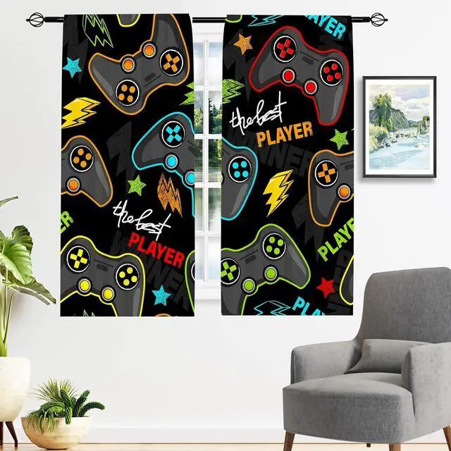 Alt view image 4 of 7 - Boys Kids Gaming Curtains Rod Pocket Gamer Gamepad Abstract Video Game Player Joystick Print Pattern Window Drapes for Man Teen Youth Nursery Baby Bedroom Playroom W42 x L84 Inch 2 Panels
