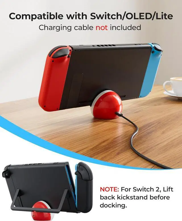 Alt view image 2 of 7 - Antank Tiny Charging Stand Compatible with Nintendo Switch/Switch Lite/Switch OLED, Portable Cute Switch Dock Station with USB-C Port for Switch Games, No Projection, Red&White