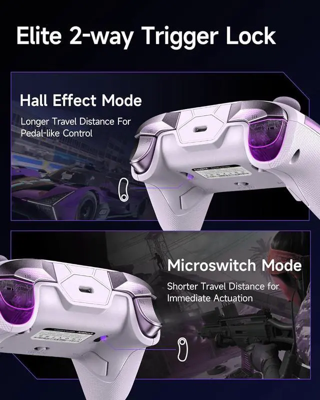Alt view image 4 of 7 - EasySMX D10 PC Controller - Elite Wireless Bluetooth Pro Controller with TMR Joystick, Dual-Mode Triggers & Full Mechanical Buttons, 1000Hz Polling Rate, RGB Lighting for PC/Switch/Android/iOS