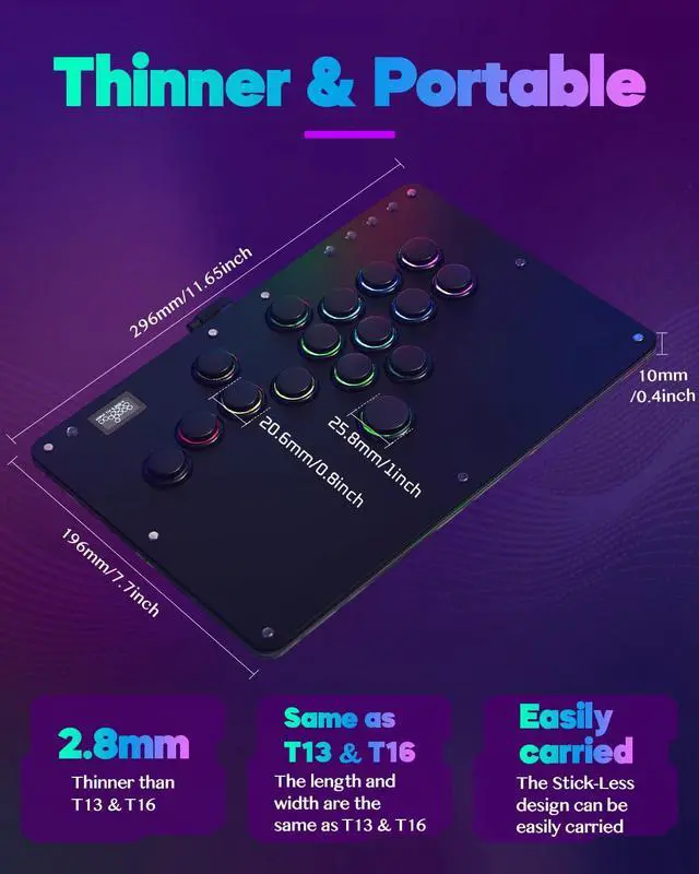 Alt view image 2 of 7 - Sehawei Haute42 Arcade Stick R16 All-Button Arcade Controller 16Keys for PC/Ps3/Ps4/Switch/Steam,Fight Stick for Fighting Games with Custom RGB & Turbo Functions & Hot Swap Black