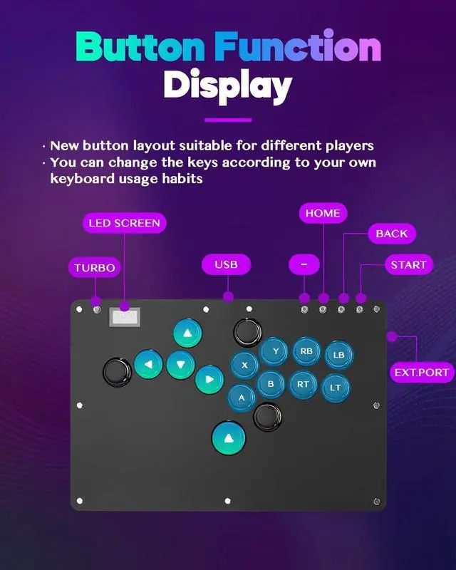 Alt view image 4 of 7 - Sehawei Haute42 Arcade Stick R16 All-Button Arcade Controller 16Keys for PC/Ps3/Ps4/Switch/Steam,Fight Stick for Fighting Games with Custom RGB & Turbo Functions & Hot Swap Black