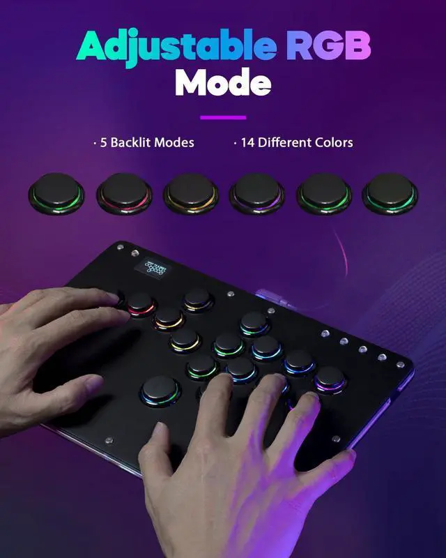 Alt view image 5 of 7 - Sehawei Haute42 Arcade Stick R16 All-Button Arcade Controller 16Keys for PC/Ps3/Ps4/Switch/Steam,Fight Stick for Fighting Games with Custom RGB & Turbo Functions & Hot Swap Black