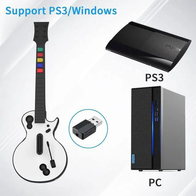 Alt view image 2 of 7 - DOYO Guitar Hero Controller for PC and PS3 - Wireless for Guitar Hero 3/4/5 and Rock Band 1/2 Games - With Straps & Wireless Dongle, White/5 Keys
