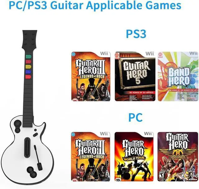 Alt view image 4 of 7 - DOYO Guitar Hero Controller for PC and PS3 - Wireless for Guitar Hero 3/4/5 and Rock Band 1/2 Games - With Straps & Wireless Dongle, White/5 Keys