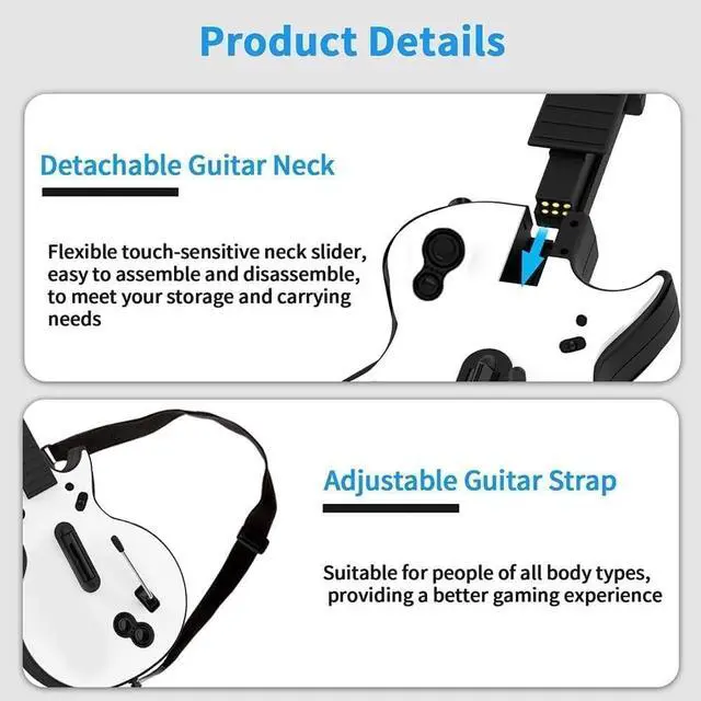 Alt view image 5 of 7 - DOYO Guitar Hero Controller for PC and PS3 - Wireless for Guitar Hero 3/4/5 and Rock Band 1/2 Games - With Straps & Wireless Dongle, White/5 Keys