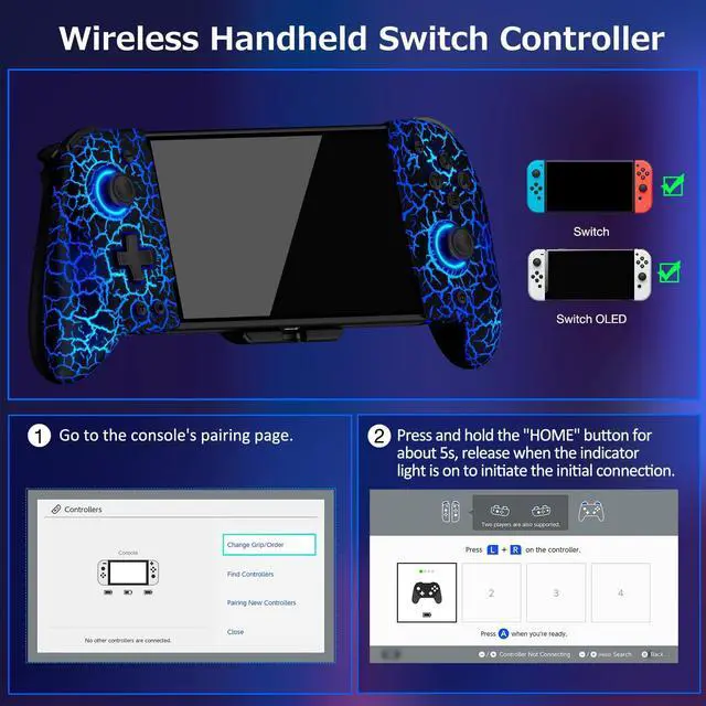 Alt view image 3 of 7 - Spican Switch Controllers for Nintendo Switch/OLED, Hall Effect Wireless Pro Controller One-Piece Joypad, Full-Size Ergonomic Handheld Mode Gamepads with Battery/Turbo/Programming