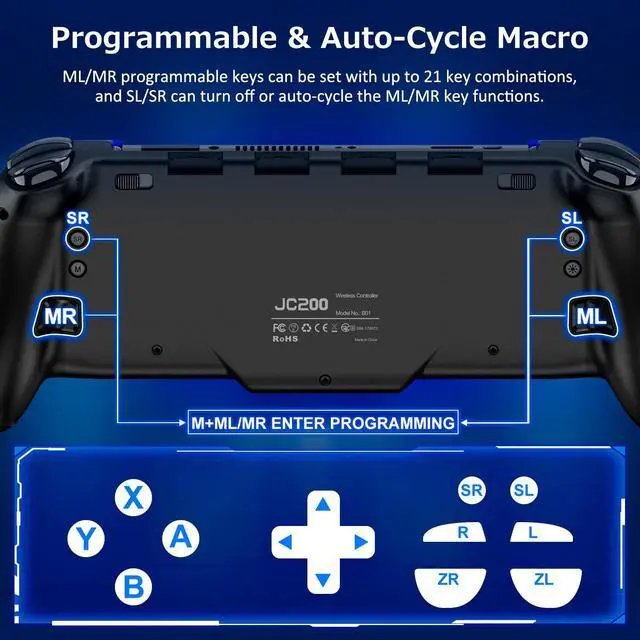 Alt view image 5 of 7 - Spican Switch Controllers for Nintendo Switch/OLED, Hall Effect Wireless Pro Controller One-Piece Joypad, Full-Size Ergonomic Handheld Mode Gamepads with Battery/Turbo/Programming