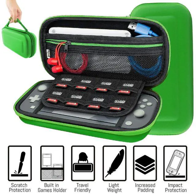 Alt view image 4 of 7 - Orzly Switch Lite Accessories Bundle - Case & Screen Protector for Nintendo Switch Lite Console, USB Cable, Games Holder, Comfort Grip Case, Headphones, Thumb-Grip Pack & More - Green