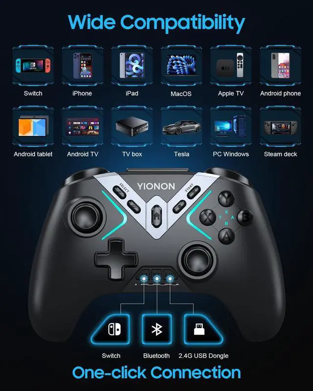 Alt view image 5 of 7 - Dual Hall Effect PC Controller-Enhanced Wireless Bluetooth Controller with Hall Joysticks & Triggers & Joystick Speed Down for PC Windows/iPhone/Android/Switch/Steam/TV (With USB Dongle & Phone Clip)