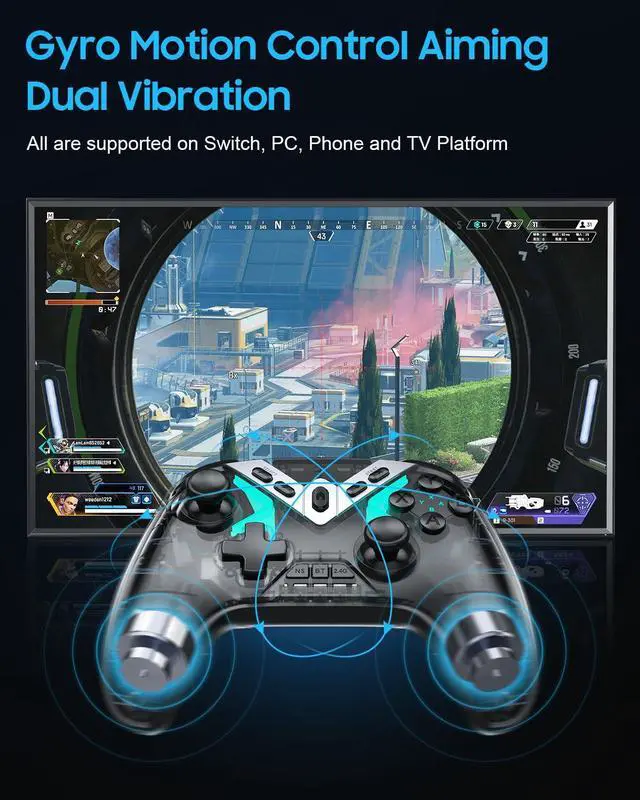 Alt view image 6 of 7 - Dual Hall Effect PC Controller-Enhanced Wireless Bluetooth Controller with Hall Joysticks & Triggers & Joystick Speed Down for PC Windows/iPhone/Android/Switch/Steam/TV (With USB Dongle & Phone Clip)