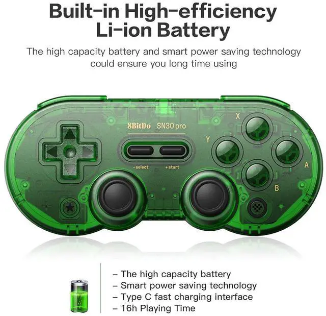 Alt view image 5 of 6 - 8Bitdo SN30 Pro Switch Wireless Bluetooth Game Controller Gamepad (Hall Effect Joystick Update) for Switch Steam Mac PC Android Windows MacOS (Green)