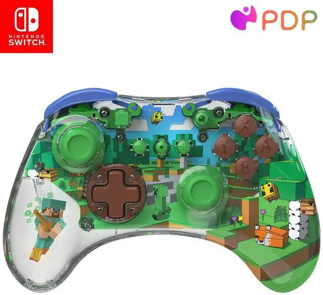 Main image of PDP REALMz Wireless Nintendo Switch Pro Controller, Customizable LED, 40 Hour Rechargeable Battery Power,Officially Licensed by Nintendo: Minecraft Steve -Forest Biome